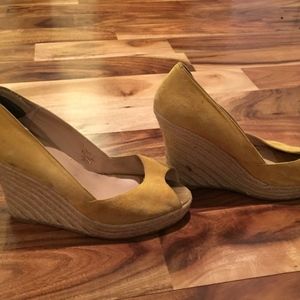 Yellow suede wedges